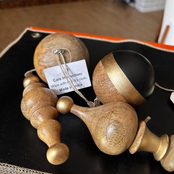 NEW Set of 4 Painted Wooden Ball & Finial Ornaments by Lauren McBride Black/Gold - Picture 9 of 12